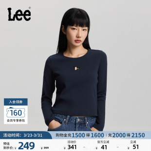 型圆领心形镂空设计藏青色女长袖 版 T恤休闲显瘦 修身 Lee26春夏新品