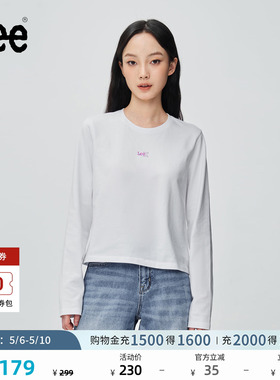 Lee经典圆领箔印字母Logo印花设计白色女长袖T恤休闲LWT0108753RX