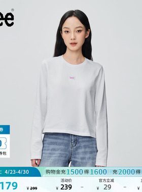 Lee经典圆领箔印字母Logo印花设计白色女长袖T恤休闲LWT0108753RX