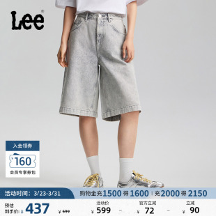 浅灰色女显瘦潮A10030 设计宽松直筒牛仔短裤 Lee26春夏新品 五袋款