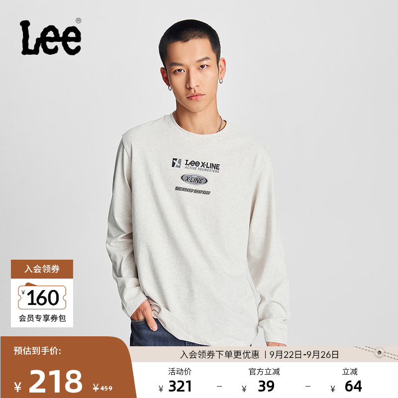 Lee印花燕麦灰男长袖T恤