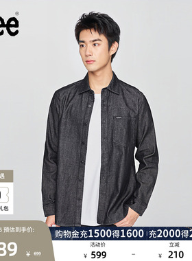 Lee标准版翻领小Logo徽标黑灰色男长袖牛仔衬衫休闲LMT010805100