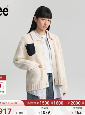 Lee商场同款舒适版翻领刺绣Logo乳白色女毛衣开衫潮LWT011253209