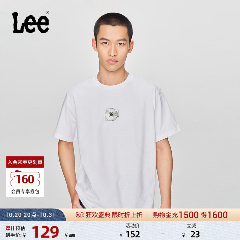 Lee舒适版经典圆领镭射光盘图案印花男短袖T恤休闲潮LMT0098444LE
