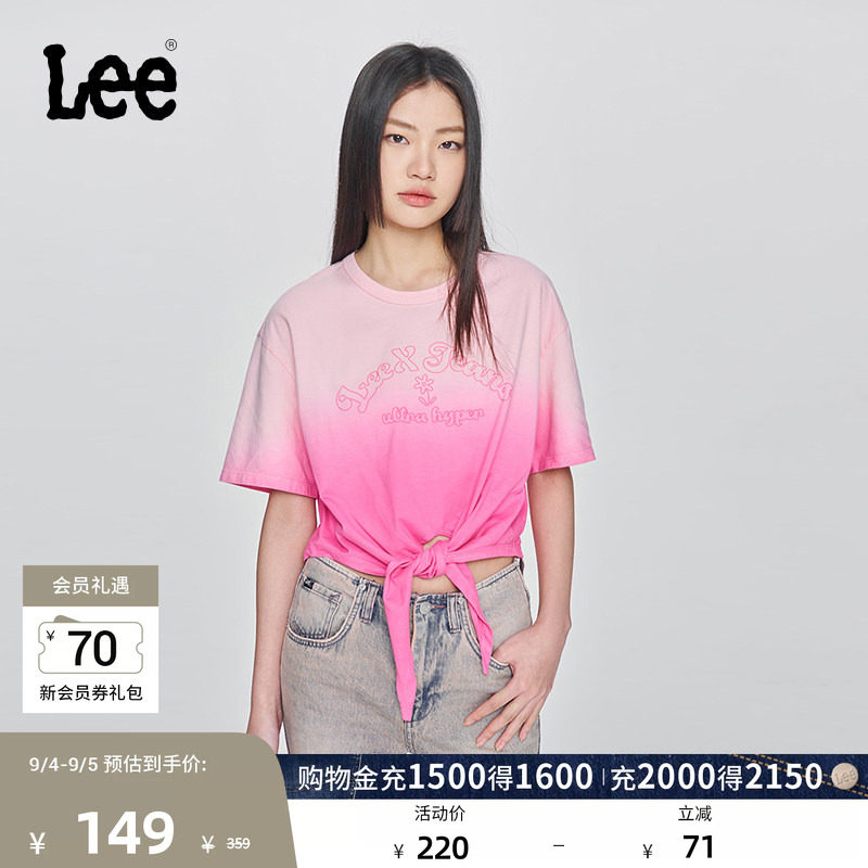 Lee舒适版圆领印花图案渐变粉色女短袖T恤显瘦休闲潮LWT0098794LE图片