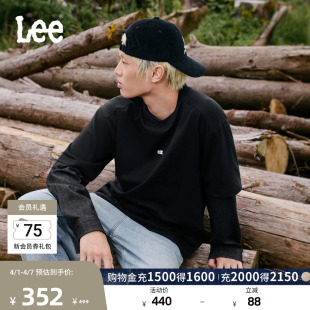 圆领假两件设计黑色男长袖 T恤休闲潮流LMT010850203 经典 Lee舒适版