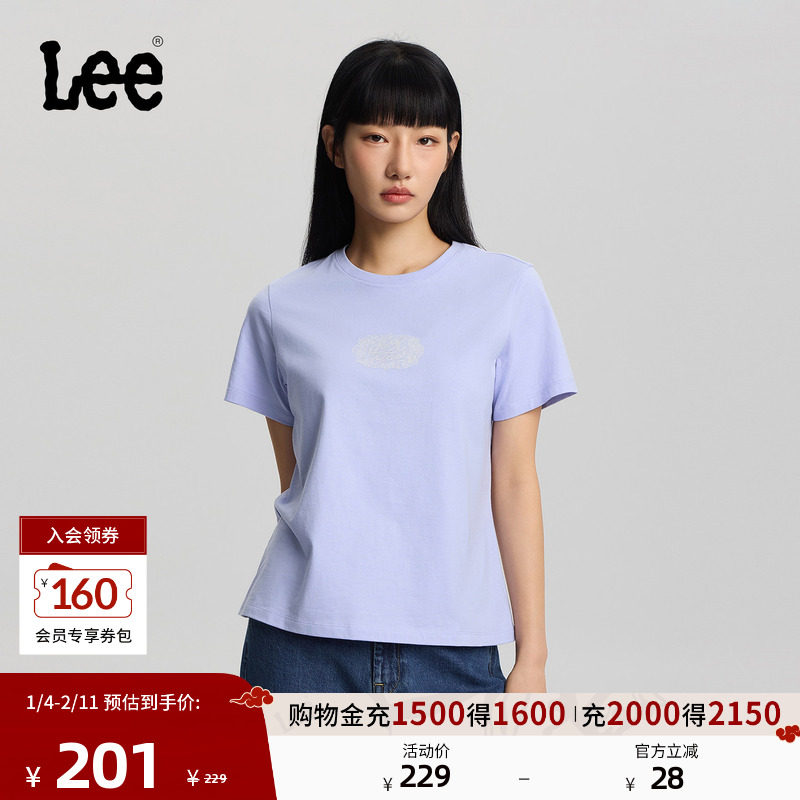 Lee26春夏新品标准版圆领蕾丝图案印花女短袖T恤休闲LWT0121954LE,女装/女士精品,T恤,淘宝优惠券,粉丝福利购,淘宝优惠卷
