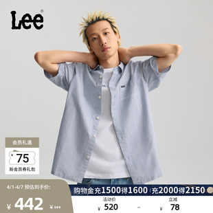 Lee26春夏新品 翻领小Logo徽标条纹设计海军蓝男短袖 衬衫 潮 宽松版