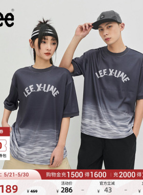 Lee舒适版网眼渐变海蓝色字母印花男女同款短袖T恤休闲潮流A06416