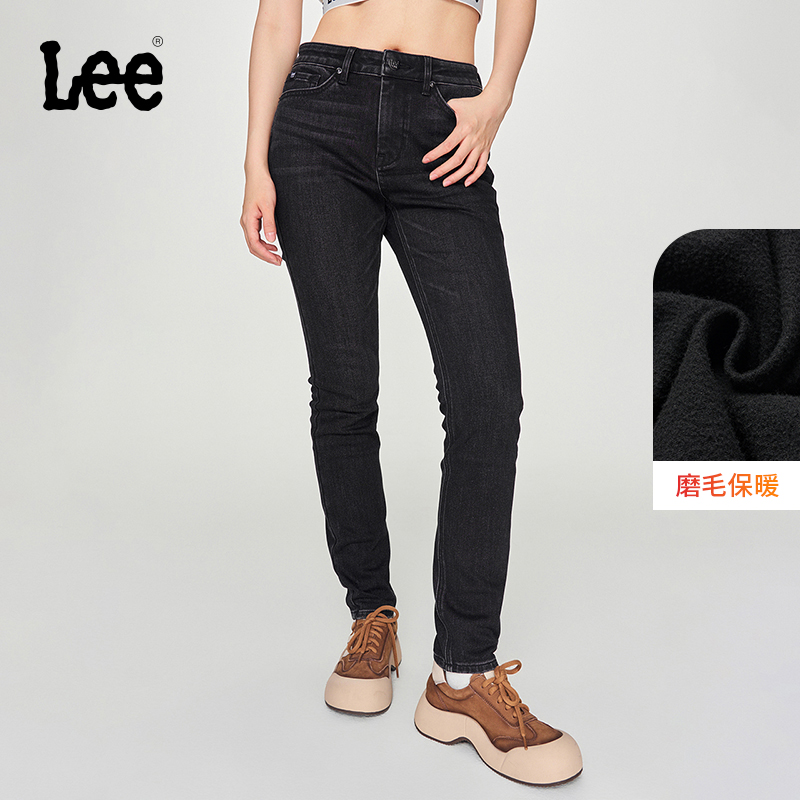 Lee磨毛黑色女保暖牛仔裤
