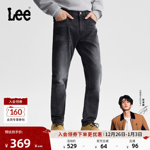 男牛仔裤 Lee25秋冬新舒适中腰锥形五袋款 黑灰 微锥直筒裤