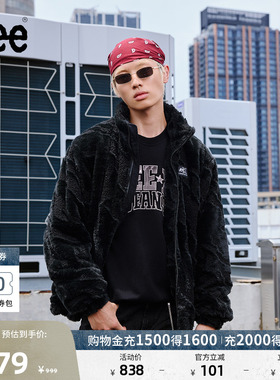 Lee舒适版立领织标Logo黑色男女同款摇粒绒棉服外套LUT010822209