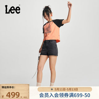 Lee商场同款24春夏新品五袋款黑色女牛仔短裤潮LWB2413013YS-800