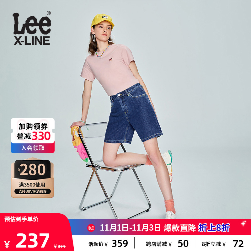 LeeXLINE23新品中蓝色百慕大女牛仔短裤显瘦LWB0001955PN-039