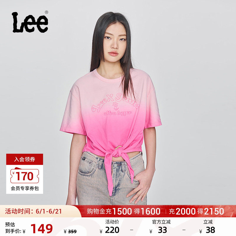 Lee舒适版圆领印花图案渐变粉色女短袖T恤显瘦休闲潮LWT0098794LE