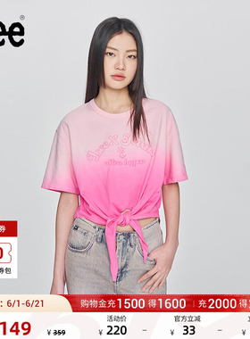 Lee舒适版圆领印花图案渐变粉色女短袖T恤显瘦休闲潮LWT0098794LE