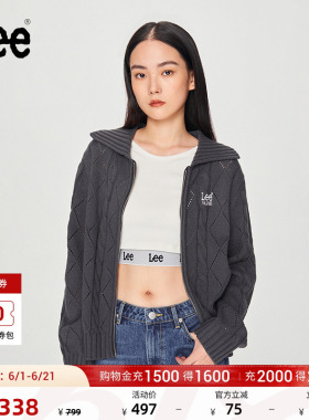Lee舒适版双拉链绞花纹深灰色女士针织毛衣休闲潮流LWT008923CUB