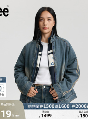 Lee商场同款舒适立领插肩袖复古中蓝女牛仔棉服外套LWT011221101