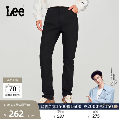 Lee中腰锥形黑色男牛仔裤