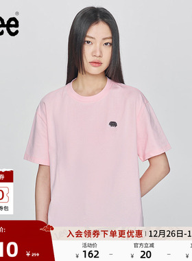 Lee25新品舒适版圆领X-Crew像素徽标设计粉色女短袖T恤显瘦休闲潮