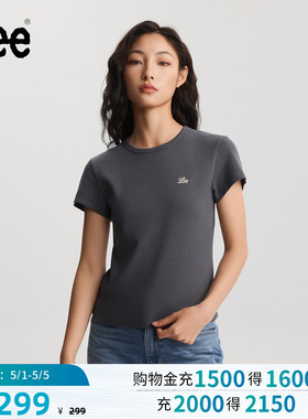 Lee商场同款26春夏新品修身版圆领小刺绣Logo设计女短袖T恤休闲潮