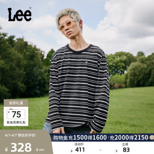 Lee舒适版 T恤LUT0108492091 圆领小Logo徽标黑色男女莱卡条纹长袖