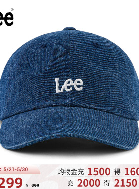 Lee韩国设计刺绣Logo设计可调节牛仔蓝色男女同款棒球帽休闲潮流
