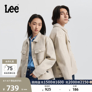 Lee舒适版 棉服外套潮LUT010952206 翻领仿羊毛质感燕麦灰男女同款