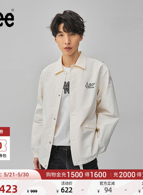 Lee商场同款舒适书法风徽标本白色抽绳扣男夹克外套LMT006954201