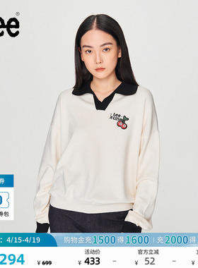 Lee舒适版Polo衬衫领刺绣Logo米白女士针织衫毛衣休闲潮流A00005