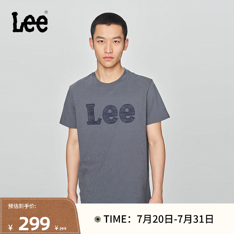 Lee商场同款25春夏新品标准版圆领大Logo绣花设计男短袖T恤