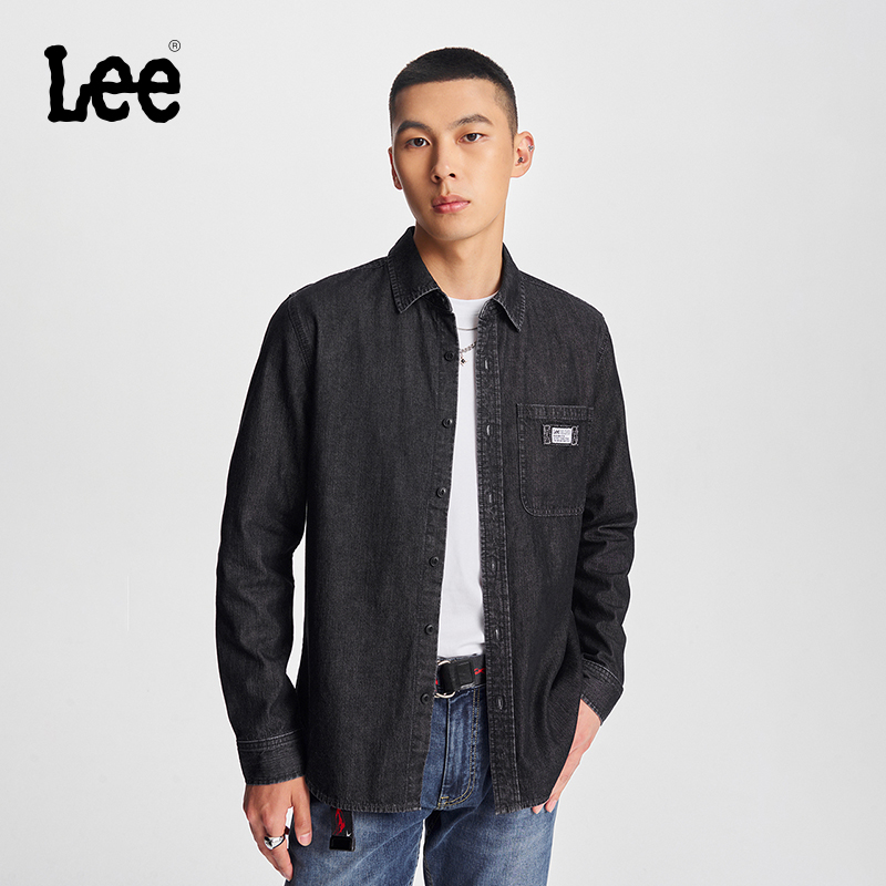 Lee工装风黑色男长袖牛仔衬衫
