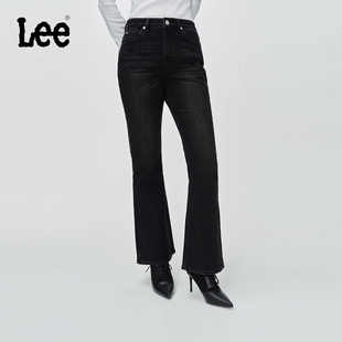 高腰微喇磨毛黑灰色女保暖牛仔裤 Lee25冬新426修身 张凌赫代言