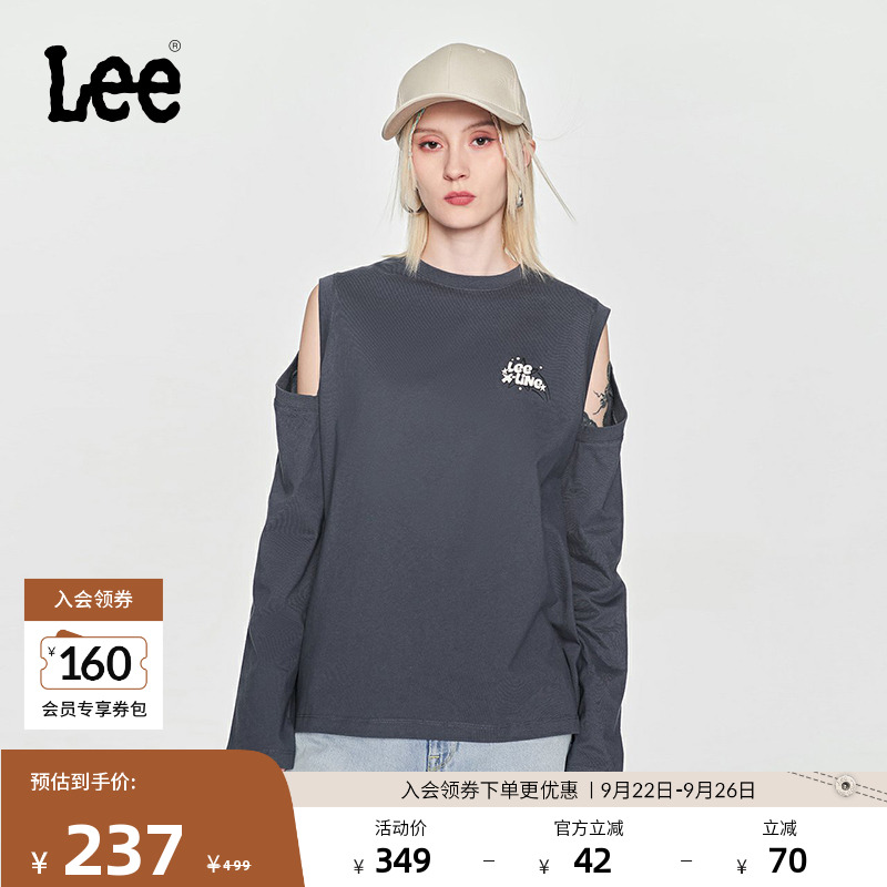 Lee插肩袖灰色女长袖T恤