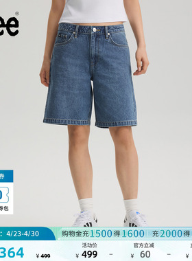 Lee26春夏新品经典五袋款设计百慕大牛仔短裤女中深蓝潮流A10150