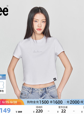 Lee修身版圆领铆钉Logo印花短款女士短袖T恤休闲潮流LWT009878K99
