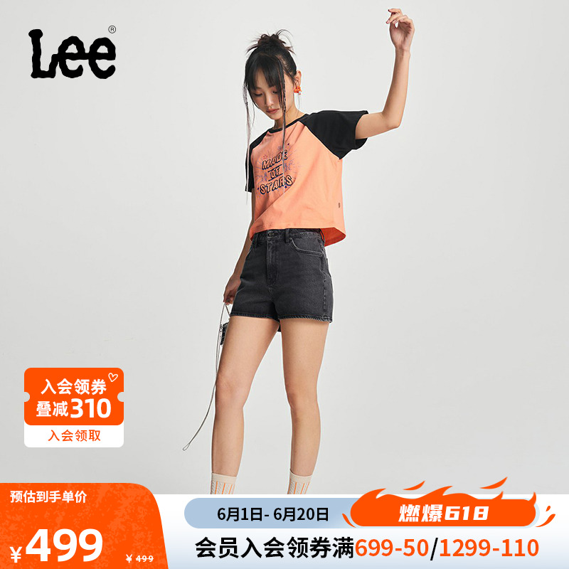 Lee商场同款24春夏新品五袋款黑色女牛仔短裤潮LWB2413013YS-800