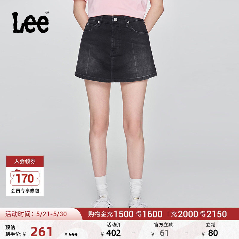 Lee日常经典五袋款设计黑灰色女士牛仔裙裤休闲潮流LWB0099