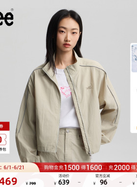 Lee26春夏新舒适版立领可调节抽绳设计防晒灰绿色女长袖夹克外套