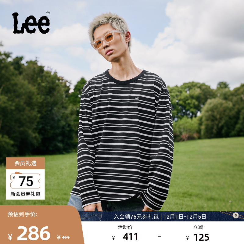 基础款圆领长袖T恤 胸前小Logo徽标设计