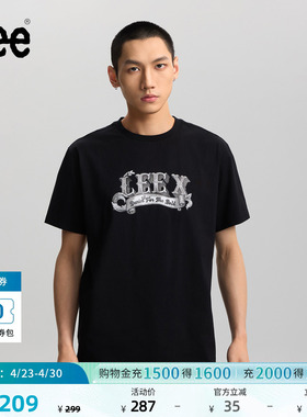 Lee26春夏新品舒适版圆领变体手工Logo印花图案男短袖T恤休闲潮