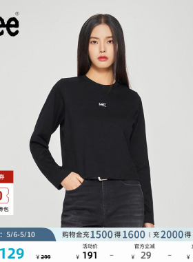 Lee舒适版经典圆领银色闪光Logo黑色女长袖T恤休闲潮LWT0098554LE
