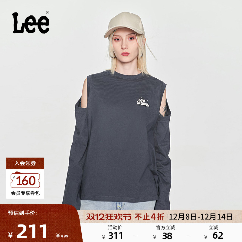 Lee插肩袖灰色女长袖T恤