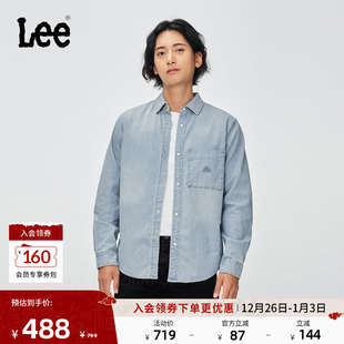 牛仔衬衫 Lee商场同款 翻领小三角Logo浅蓝男长袖 舒适版 25秋冬新品