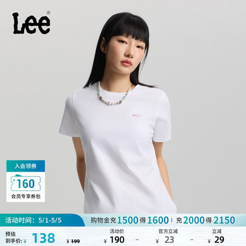 Lee26春夏新品经典圆领渐变Logo印花女短袖T恤休闲潮LWT0121924LE