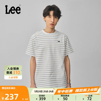 Lee圆领条纹Logo男短袖T恤L