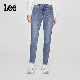 女牛仔裤 款 Lee413标准高腰小直脚中浅蓝四季 显瘦潮 张凌赫代言