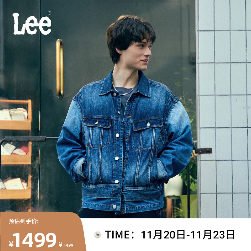 舒适版翻领牛仔夹克外套 采用拼接面料设计