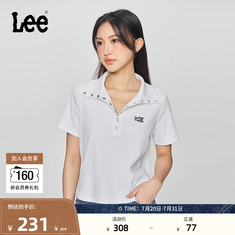Lee25春夏新品修身版翻领闪光徽标Logo女短袖polo衫LW