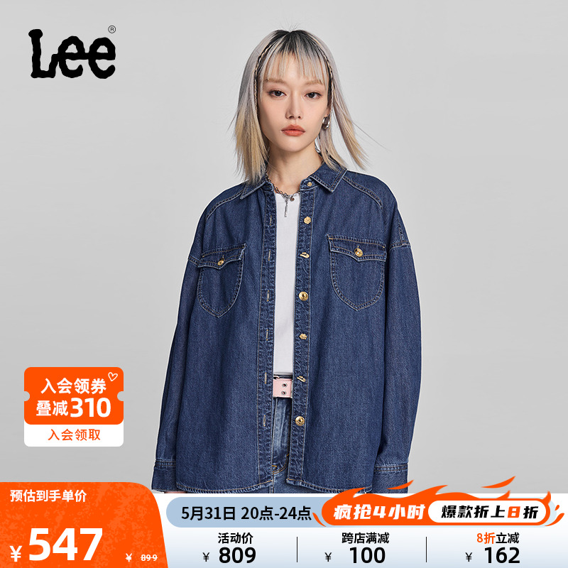 Lee中深蓝色女长袖牛仔衬衫